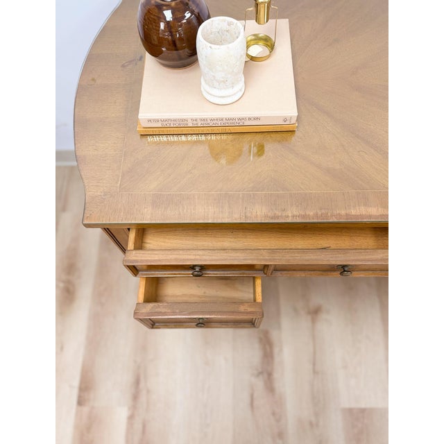 American of Martinsville Vintage MCM Desk W/ Glass Top Four Drawers Transitional For Sale - Image 18 of 18