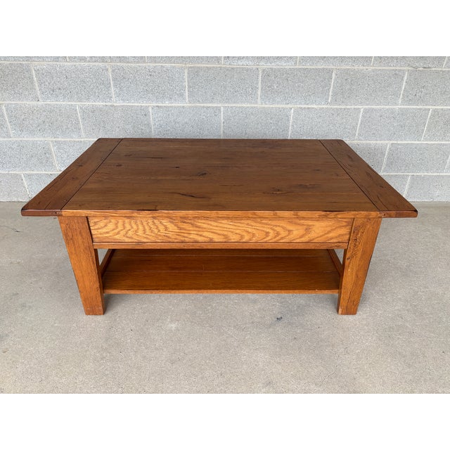 Rustic Broyhill Attic Heirlooms Shaker Style Oak 50" Coffee Table For Sale - Image 3 of 11