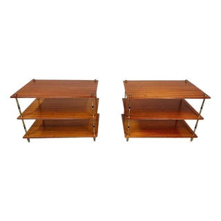 Maison Jansen Mahogany and Brass 3-Tier Side or End Tables -France Circa 1940 For Sale