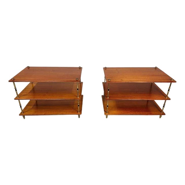 Maison Jansen Mahogany and Brass 3-Tier Side or End Tables -France Circa 1940 For Sale