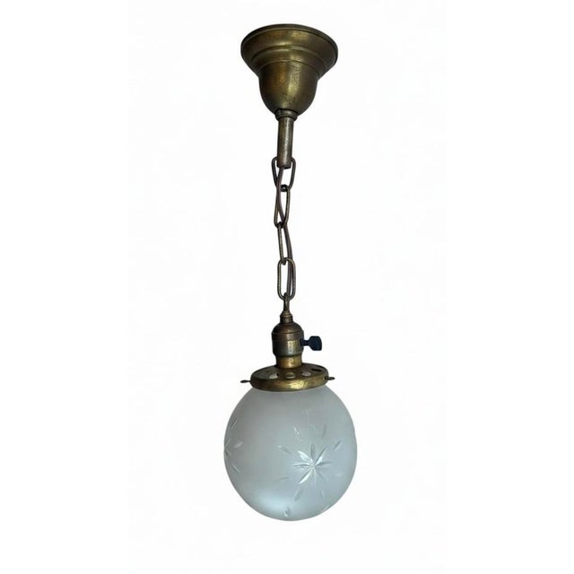 Mid-Century Modern 1920s Frosted Glass Starburst Globe Hanging Light Fixture For Sale - Image 3 of 8