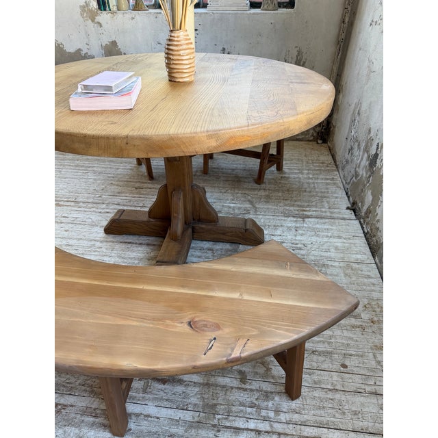 Vintage Round Oak Table and Benches, 1950s, Set of 3 For Sale - Image 11 of 18