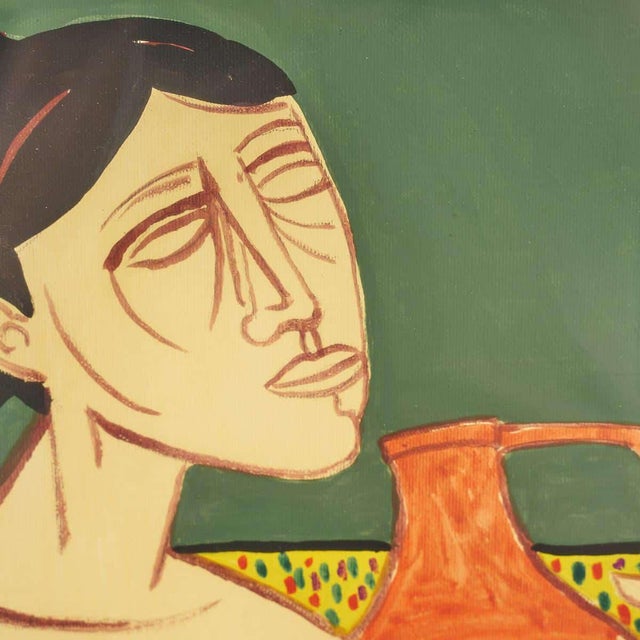 Contemporary After Migneco, Portrait Composition, 2000s, Watercolor on Canvas For Sale - Image 3 of 5