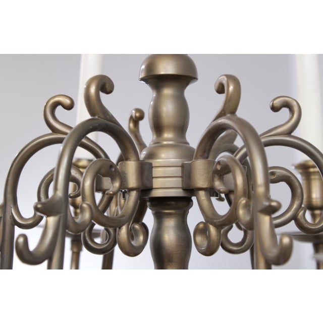 1970s Colonial Style Brass 6 Light Chandelier For Sale - Image 9 of 12