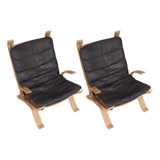 Vintage Cognac Focus Lounge Chairs from Bramin Møbler, 1970s Set of 2 For Sale