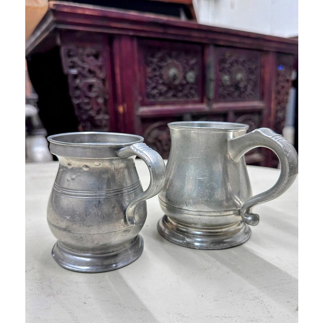 Antique and Vintage Pewter Tankard Mugs - Set of Two For Sale - Image 9 of 12