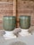Large Green Drip Glaze Ceramic Planters on Cast Stone Pedestals-Pair For Sale In Naples, FL - Image 6 of 12