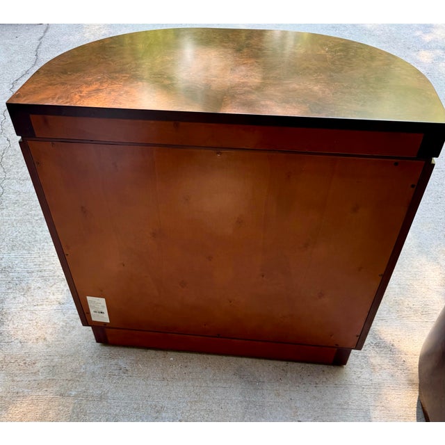 Jonathan Charles Jacques Burl Walnut Demilune Nightstand, Set of 2 For Sale - Image 9 of 10