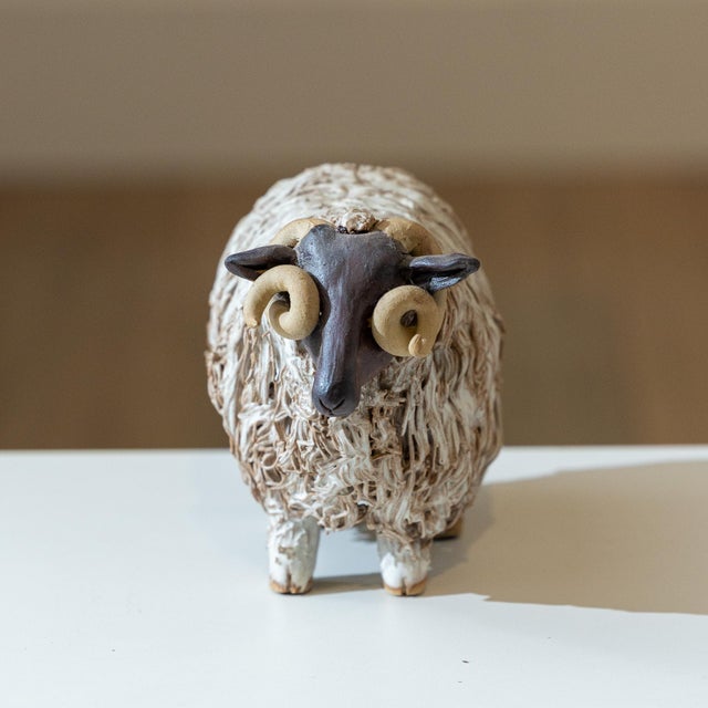 Mid-Century Modern Vintage 60s Studio Ceramic Ram Sculpture For Sale - Image 3 of 7