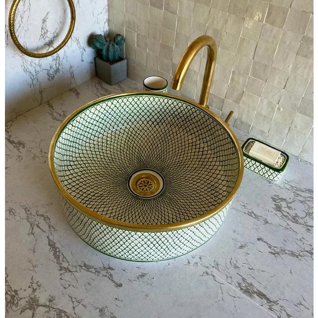 Ceramic Sink for Bathroom With Brass Rim For Sale - Image 6 of 7