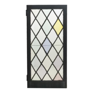 Tudor Diamond Leaded Stained Glass Steel Casement Window For Sale