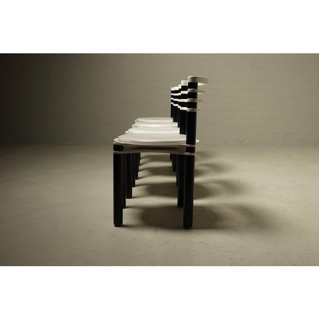 Rare set of four Model 6800 dining chairs designed by the renowned Swiss architect Kurt Thut for Dietiker in 1983. A...