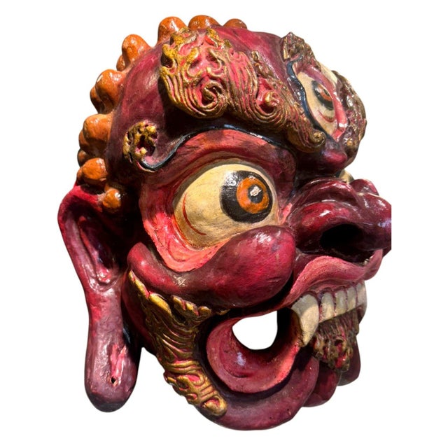 African Vintage Nepal Newar Bhairava Clay Fiber Deity Wall Mask 13" For Sale - Image 3 of 13