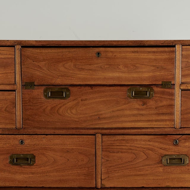 Brown Antique Camphor Wood Campaign Chest With Pullout Desk For Sale - Image 8 of 18