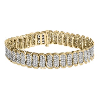 10K Yellow Gold 4.0 Cttw Diamond S-Link Bracelet For Sale