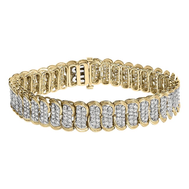 10K Yellow Gold 4.0 Cttw Diamond S-Link Bracelet For Sale
