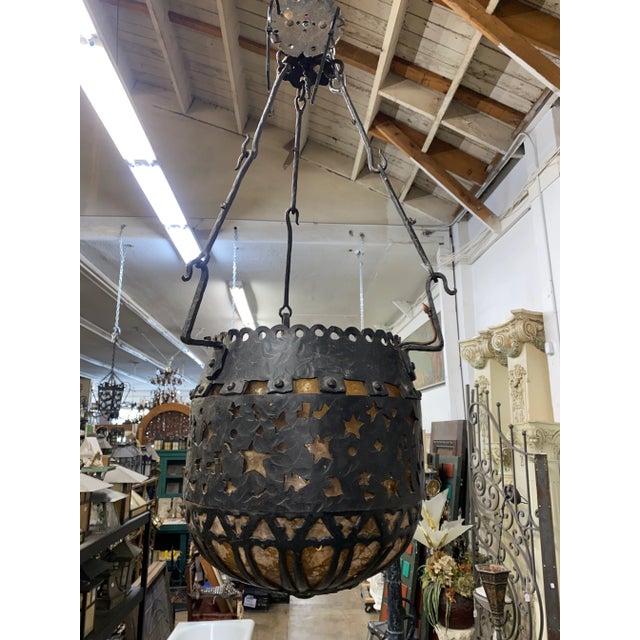 1920s Spanish Revival Bucket Chandelier With Mica Stars and Moons For Sale - Image 10 of 10