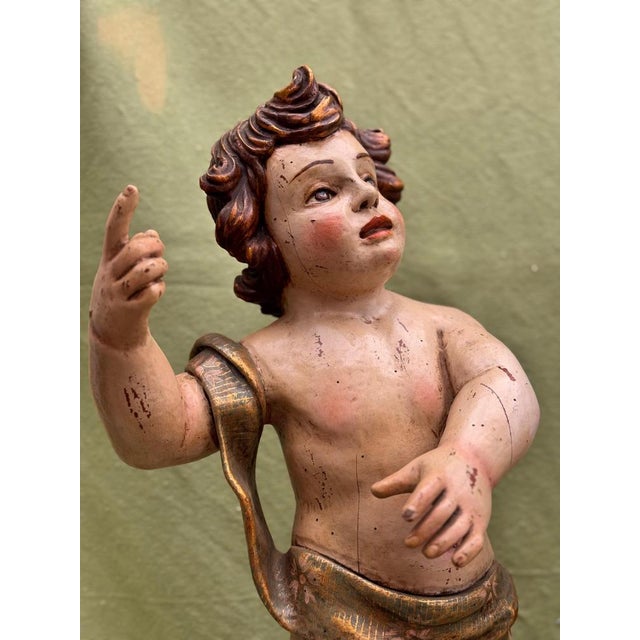 Wood Baroque Angels in Polychrome Wood, Set of 2 For Sale - Image 7 of 12