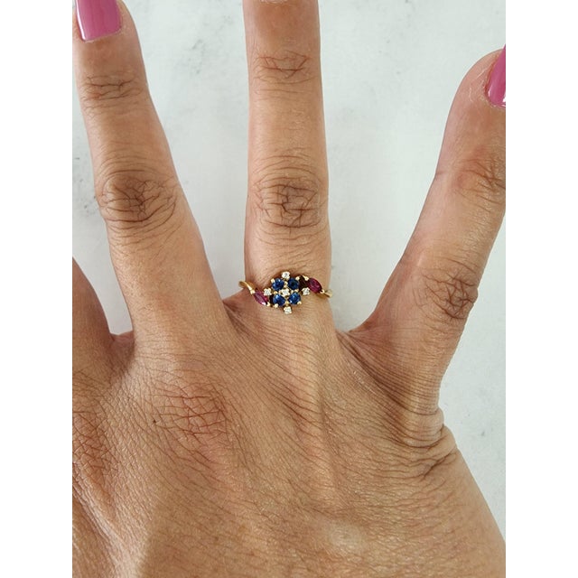♥ Product Summary ♥ Main Stone: Sapphire, Ruby & Diamonds Stone Cut: Marquise/Round Band Material: 14k Yellow Gold...