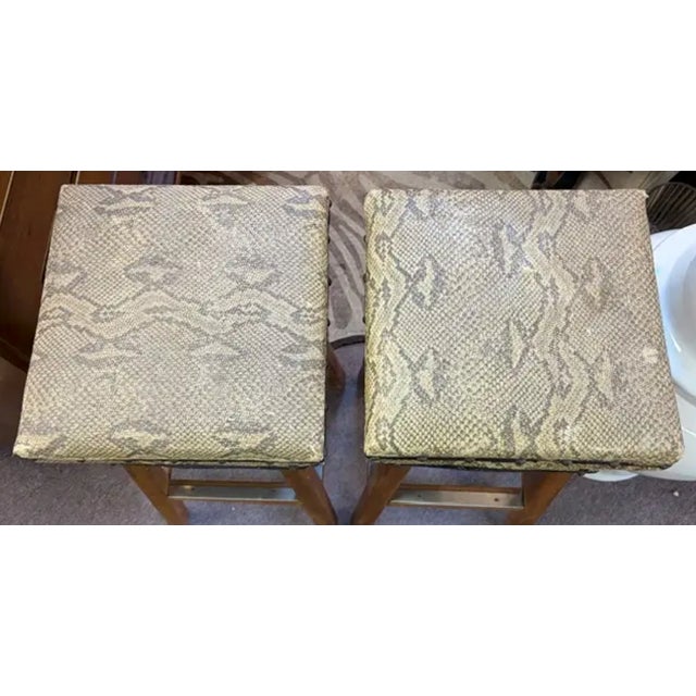 Mid-Century Modern Mid Century Faux Snakeskin Upholstered Wood Stools - Signed and Dated 1971 For Sale - Image 3 of 15