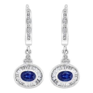 0.7 Ct Natural Blue Sapphire & 0.75 Ct Diamond Huggie/Drop Earrings 14Karat Gold For Sale
