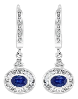 0.7 Ct Natural Blue Sapphire & 0.75 Ct Diamond Huggie/Drop Earrings 14Karat Gold