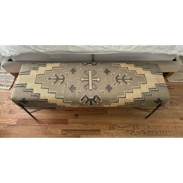 Modern Vintage Kilim Rug Upholstered Modern Bench For Sale - Image 3 of 12