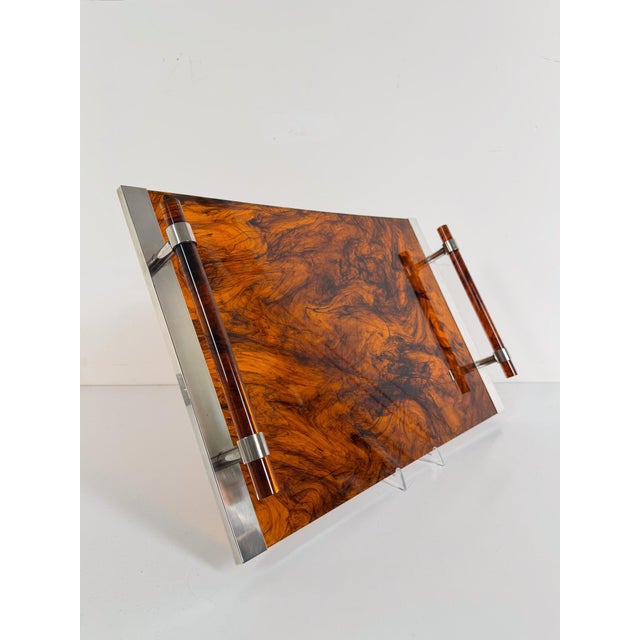 Large Faux Tortoiseshell Acrylic Glass Serving Tray in the style of Christian Dior, 1970s For Sale - Image 16 of 18