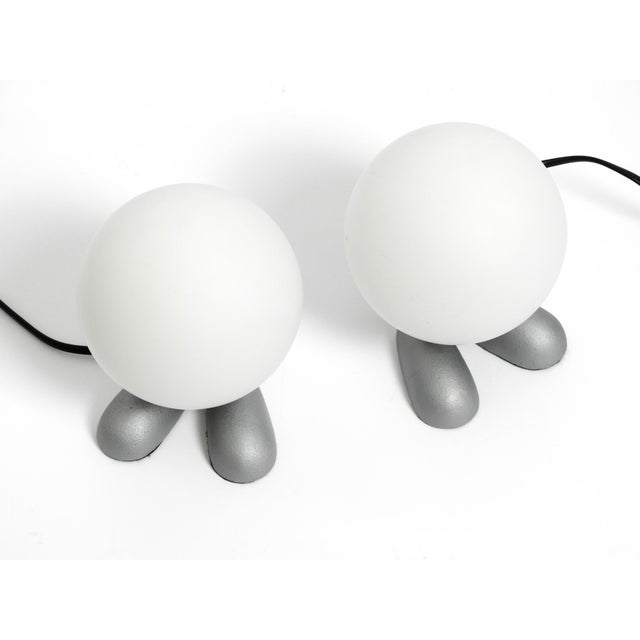 Postmodern Cast Aluminum Table Lamps with Feet and Spherical Glass Lampshades from Sompex, 1990s, Set of 2 For Sale - Image 3 of 18
