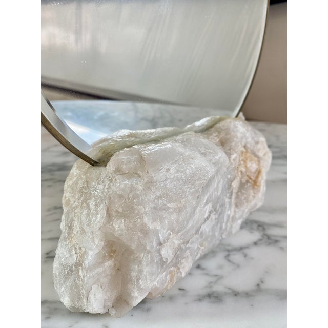 Sculptural Artisan Carved Stone Round Mirror For Sale - Image 9 of 12