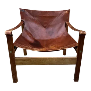 Mid Century Modern Leather Sling Lounge Chair