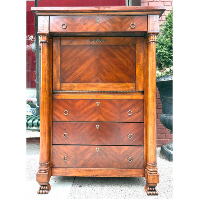 Wood French Empire Inspired Tall Writing Desk For Sale - Image 7 of 12