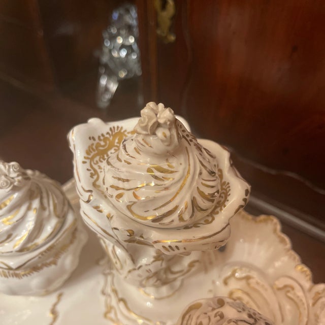 Late 19th Century Antique Late 19th Century Gilt Porcelain Inkwell For Sale - Image 5 of 6