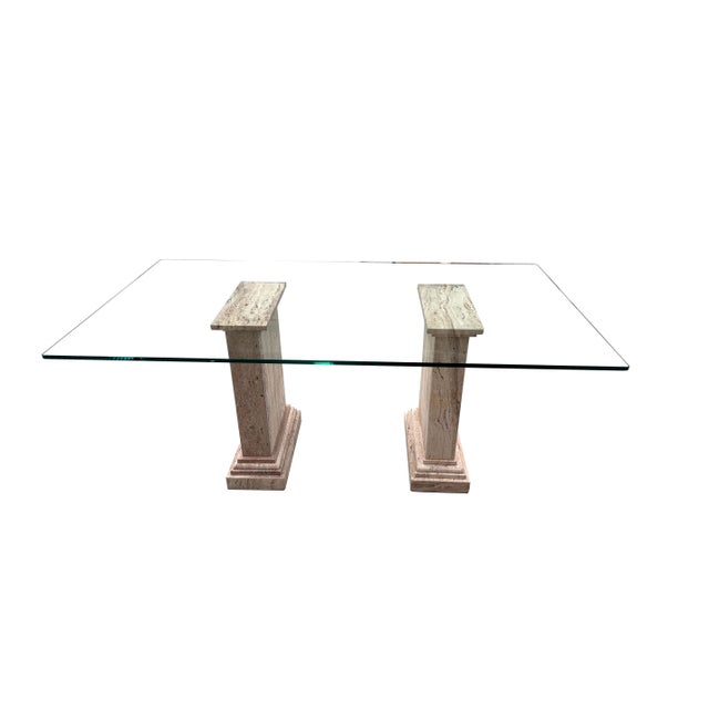 Modern Marina Dining Table in Pink and Brown Jara Travertine Marble, 1989 For Sale - Image 3 of 16