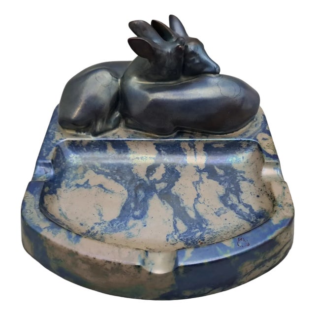 Art Deco Ashtray with Hugging Deer by Zsolnay, Hungary, 1930s For Sale