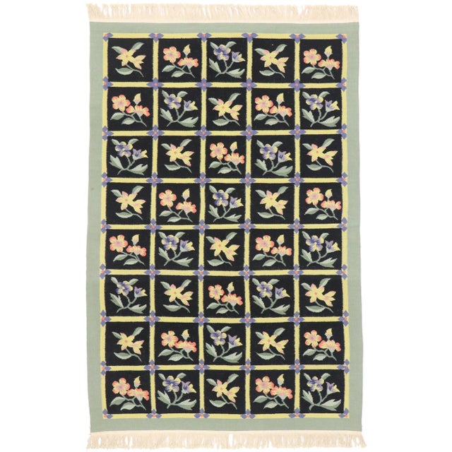 Vintage Chinese Garden Kilim Rug - 04'02 X 06'03 For Sale - Image 9 of 9