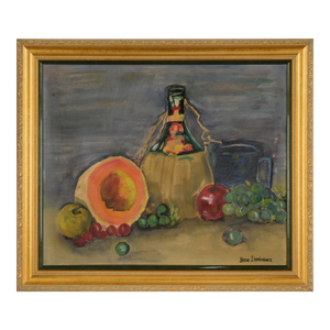 Still Life With Cantaloupe and Chianti Bottle Original Oil on Canvas by Ben Dominguez