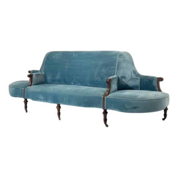 Antique Victorian Style Blue Velvet Sofa For Sale