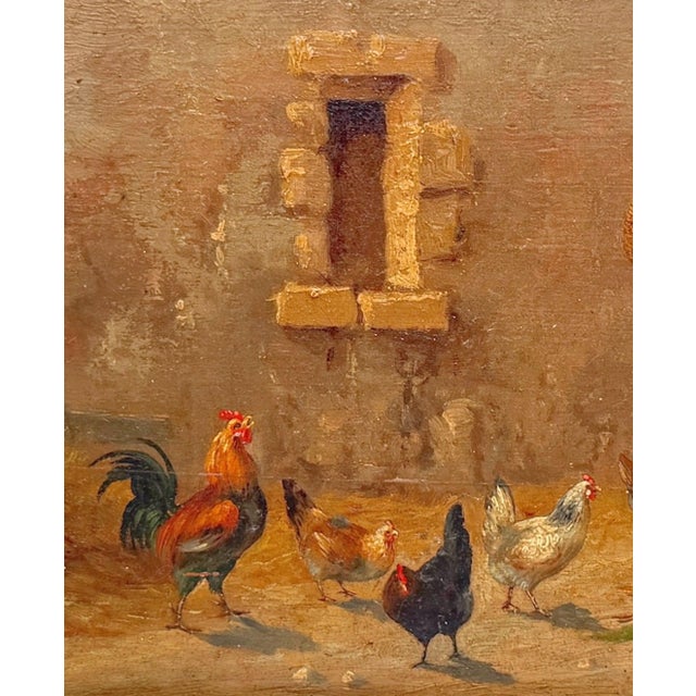 Late 19th Century Jules Depierre French Farmyard Scene with Chickens, Oil on Panel, Late 19th Century For Sale - Image 5 of 11
