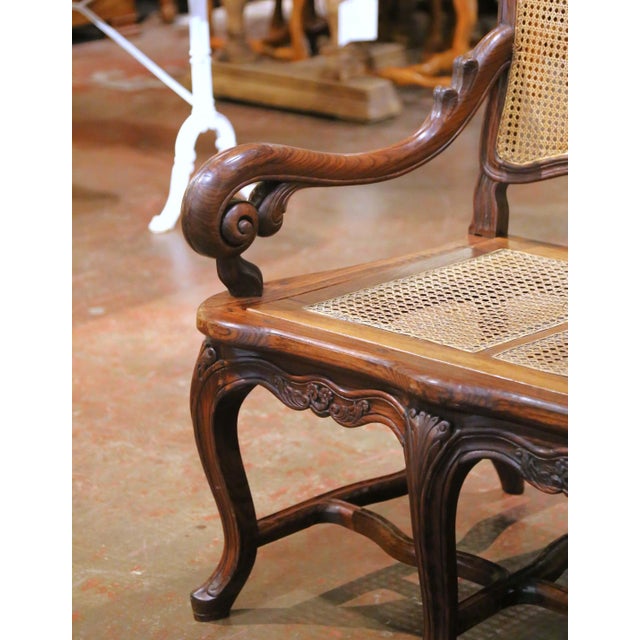 French 19th Century French Louis XV Carved Oak Five-Seat Caned Settee For Sale - Image 3 of 12