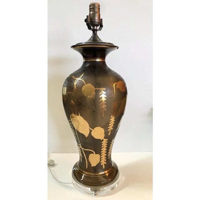 Vintage 1920s French Glass Lamp With Gilt Floral Design For Sale - Image 4 of 13