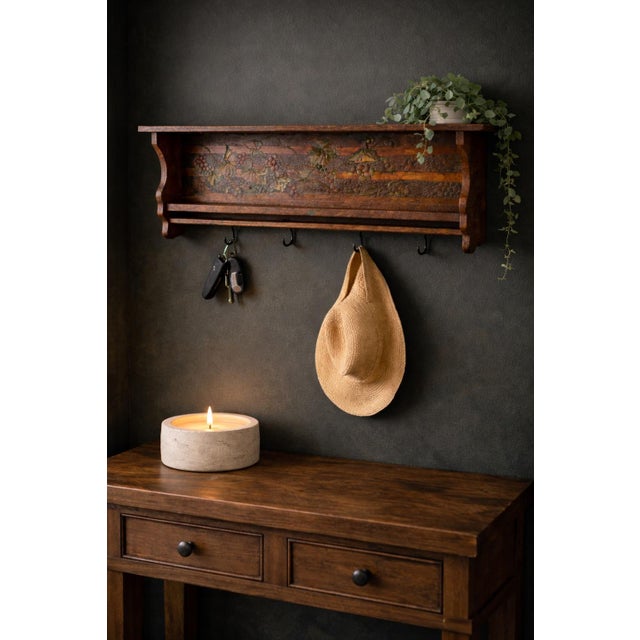 Wall Shelf 38” Arts & Crafts Style Wood Corbel Botanical, Railing For Sale - Image 11 of 12