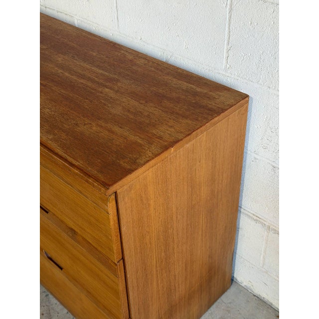 Teak 6-Drawer Double Dresser Lowboy With Sculpted Pulls Danish Mid-Century Modern 1970s For Sale In Los Angeles - Image 6 of 12