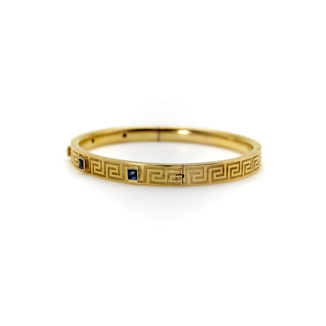 Late 19th Century Victorian 14k Gold Greek Key Design Bracelet With Sapphires For Sale - Image 4 of 11