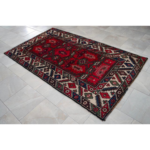 1960s Authentic Turkish Rug, Red & Indigo Wool Carpet, Hand-Spun Anatolian Rug, Sustainable Antique Rug For Sale - Image 6 of 16