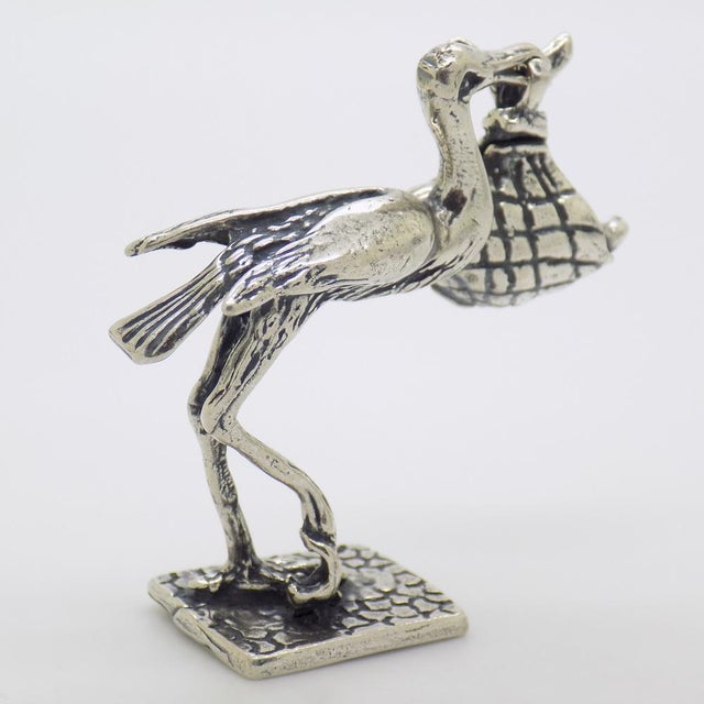 Metal Vintage Italian Silver Stork with Baby Figurine, 1980s For Sale - Image 7 of 12