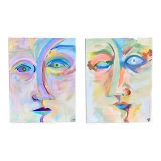 Original Abstract Faces Contemporary Paintings by Lee Ten Hoeve - a Pair For Sale