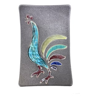 Swiss Studio Ceramic Wall Plate with Rooster Motif by Hugo Köhler Biel, 1950s For Sale