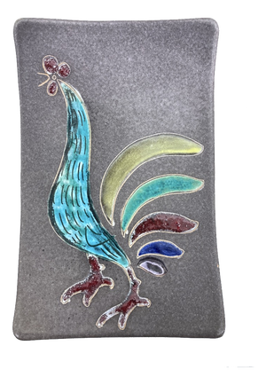 Swiss Studio Ceramic Wall Plate with Rooster Motif by Hugo Köhler Biel, 1950s