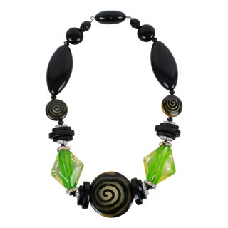Angela Caputi Black and Green Resin Beaded Choker Necklace For Sale